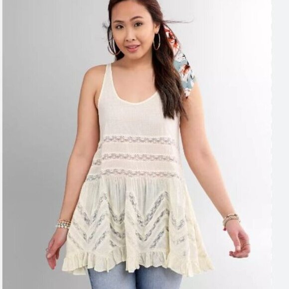 Free People Tops - Free People Cream Polka Dot Tank Lace Size XS